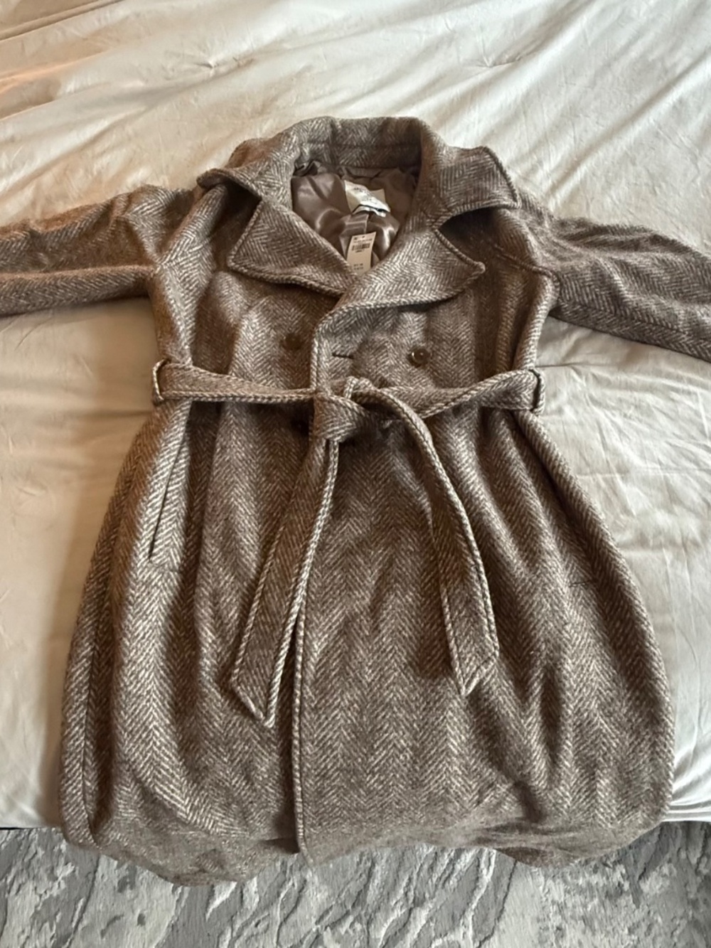 Abercrombie & Fitch Gray Herringbone Wool Blend Trench Coat - Picture 3 of 6